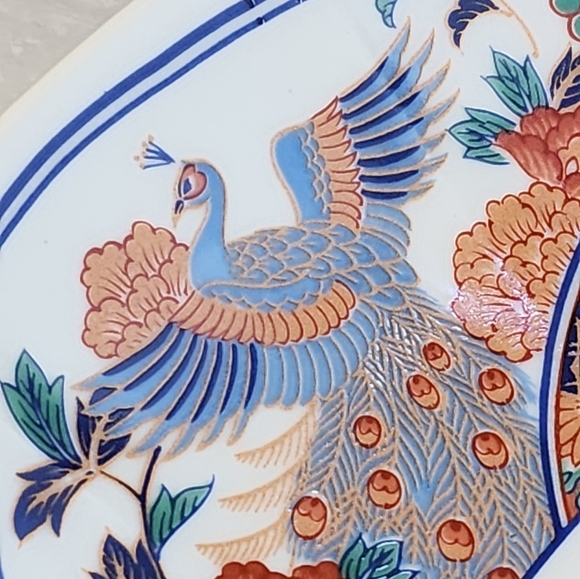 Large Japanese Imari Peacock Floral Footed Platter Console Bowl - Picture 14 of 16